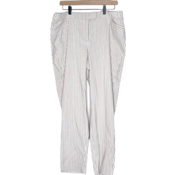 Lane Bryant NWT Madison Ankle white tan stripe no-gap elastic waistband size 18 - Picture 1 of 8